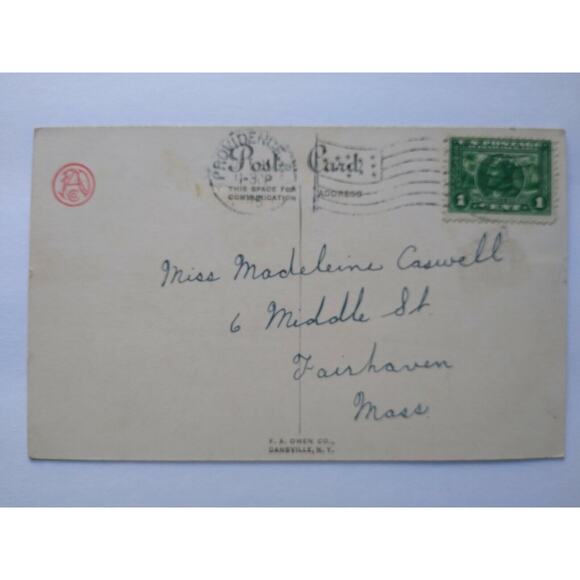 Halloween Postcard Gothic Witch Flying By Pumpkin Patch 204D FA Owen Providence - Picture 3 of 5